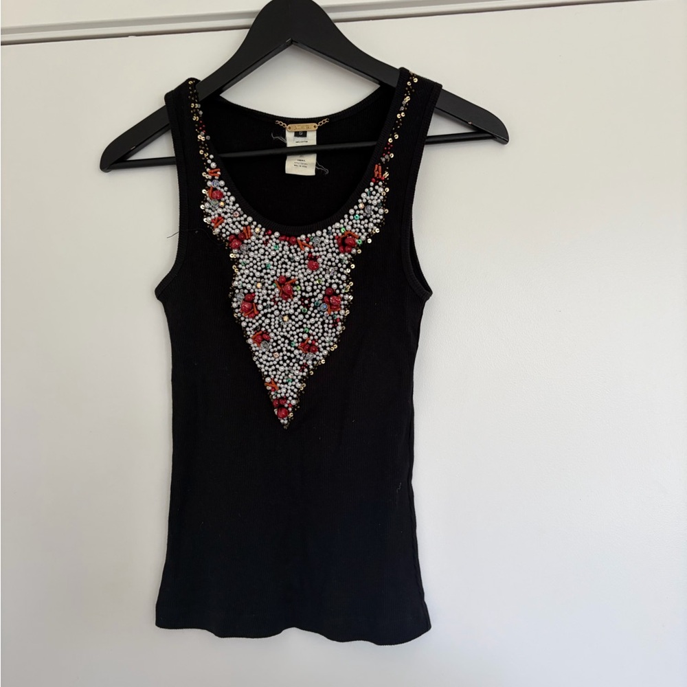 Embellished Black Sleeveless Top